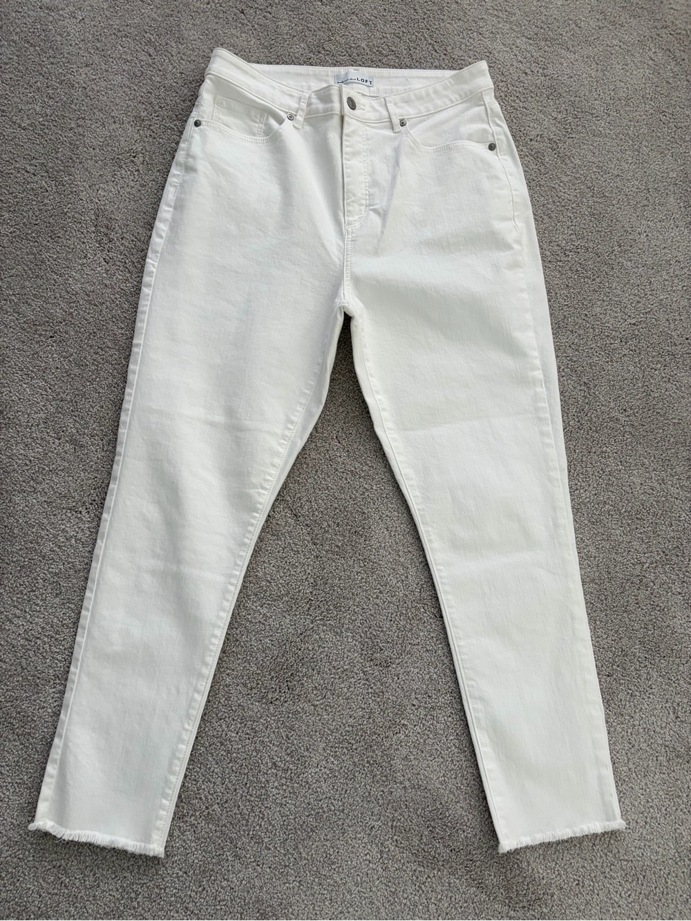 LOFT White Skinny Jeans with Raw Hem